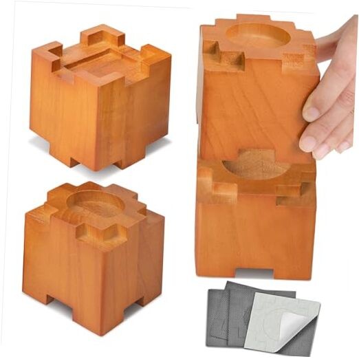 Elevadores de madera de 3.5 pulgadas con Marrón grande, paquete de 4