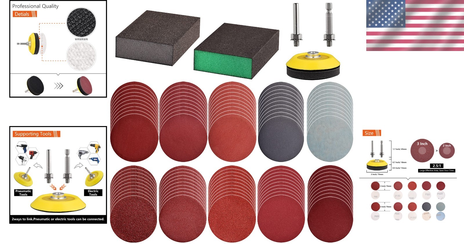 100Pcs 3-Inch Aluminum Oxide Sanding Discs & Sponge Blocks for Precision Polish