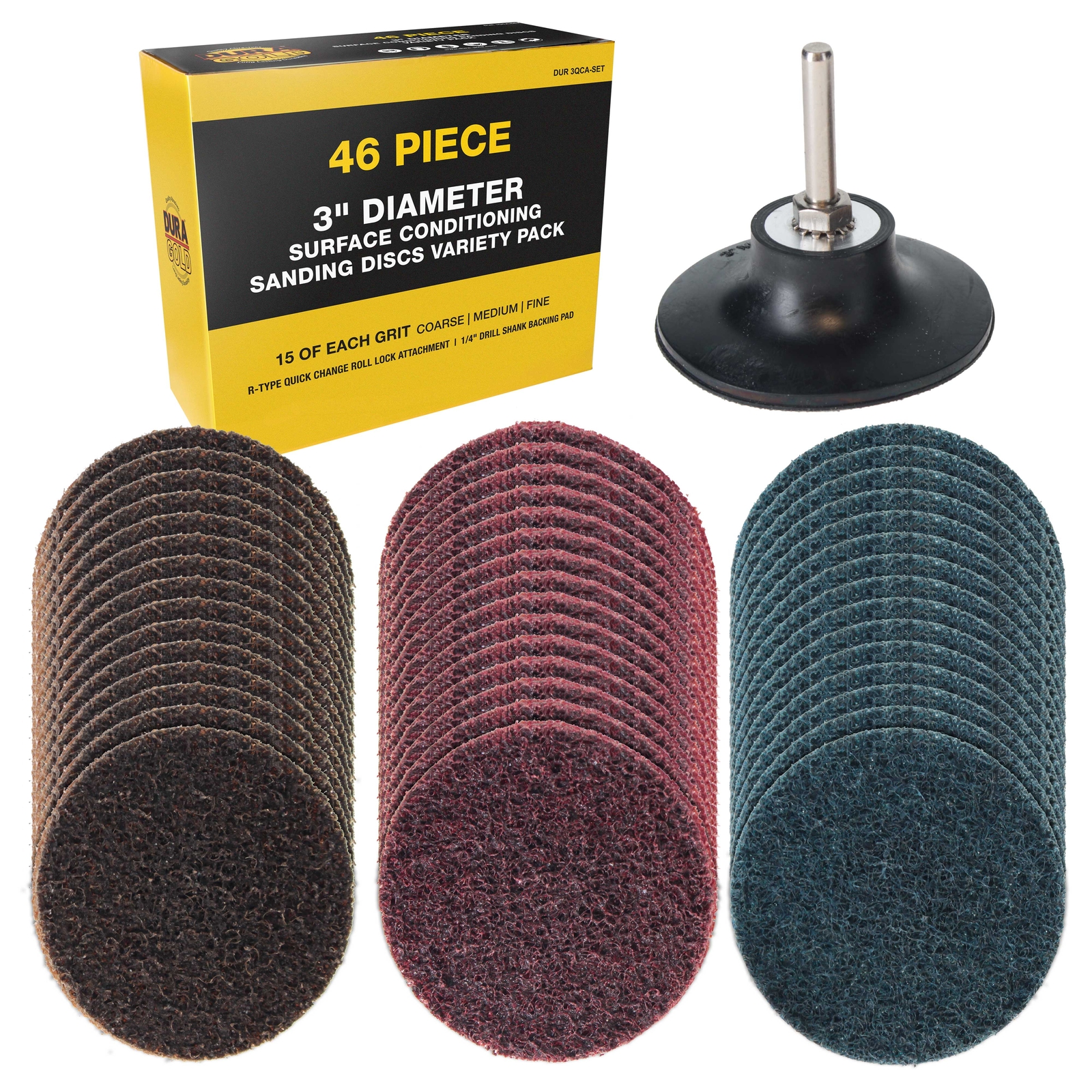 Dura-Gold 46 pc 3″ Diameter Surface Conditioning Sanding Discs Variety Pack, Pad