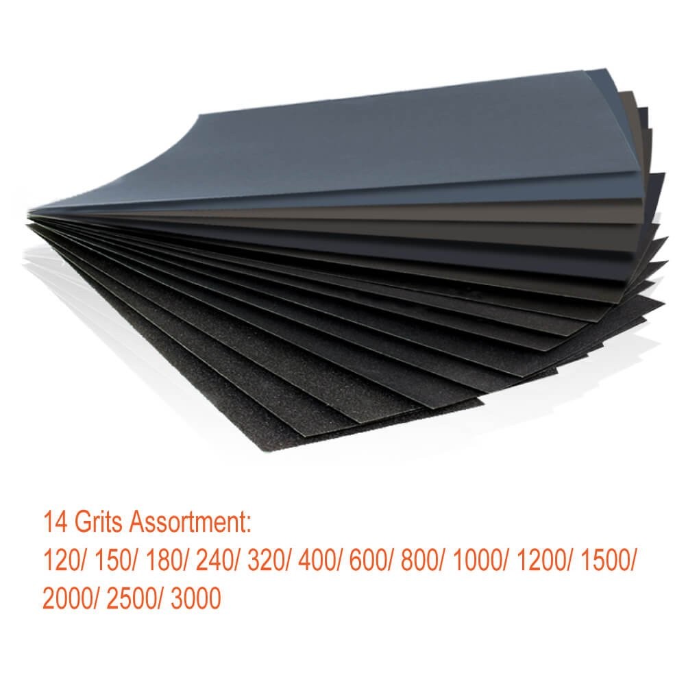 42 Pcs Wet Dry Sandpaper 120 to 3000 Grit Assortment 9 * 9 * 3.6 Inches, gray