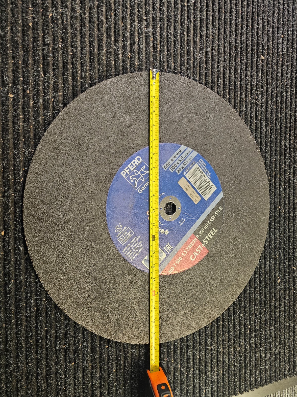 (QTY 5) Pferd 66045 Abrasive Cut-Off Wheel, 20in x 3/16in Thick Zirconia Alumina