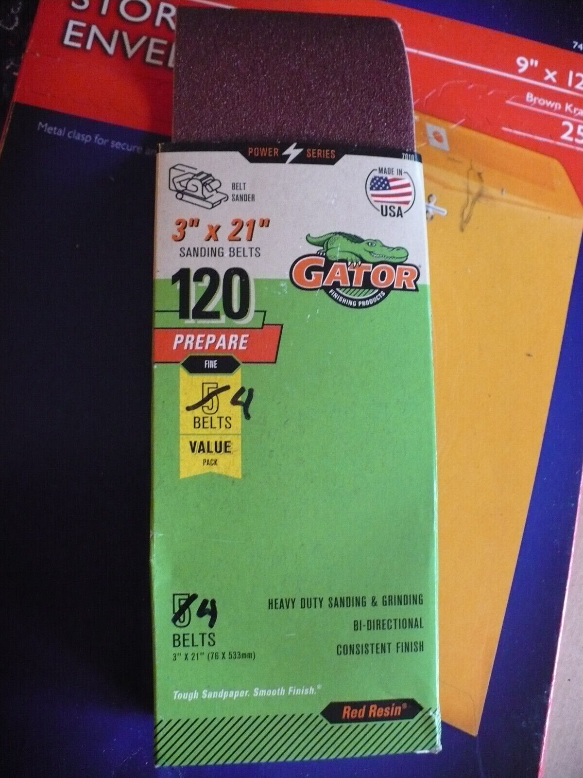 Pkg of 4 Gator 3″ X 21″ sanding belts, 120 Grit, new open box