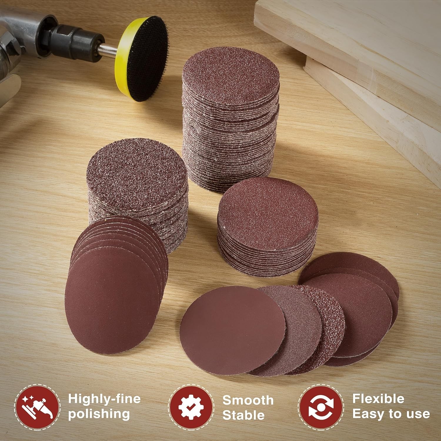 100PCS 2 inch 50mm 0-H AO Sanding Discs 2000 Grit Hook and Loop For Woodworking