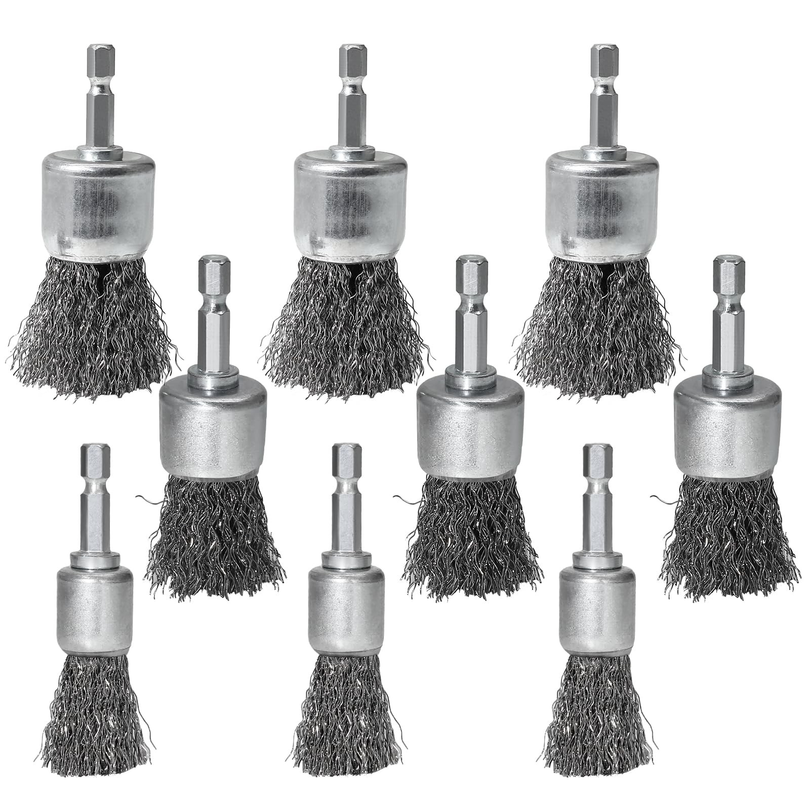 9 PCS 1/4″ Hex Shank Wire Brush Wheel for Shank, Silver
