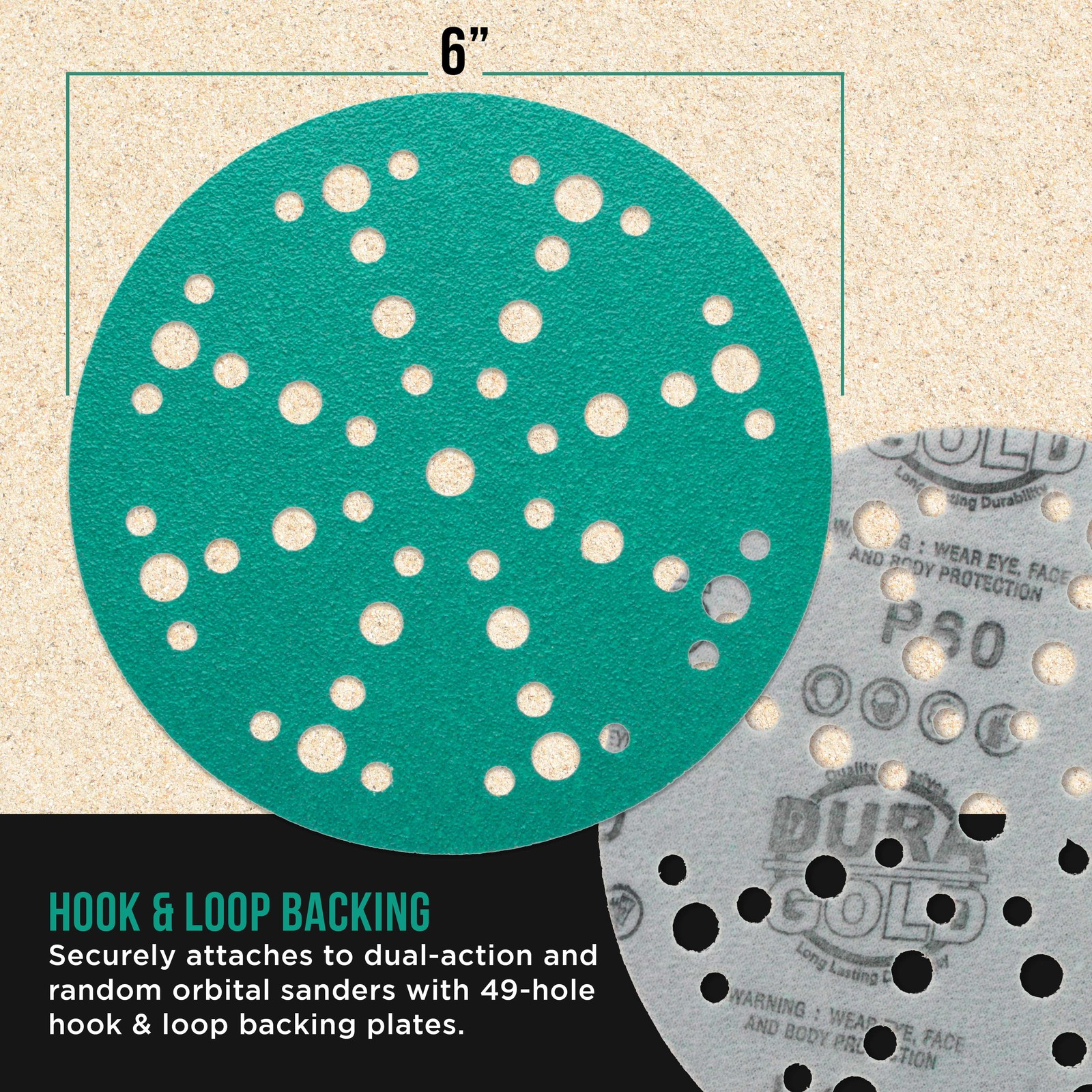 40 Grit 6″ Green Sanding Discs, 49-Hole, Box of 25 – Hook & Loop Sandpaper