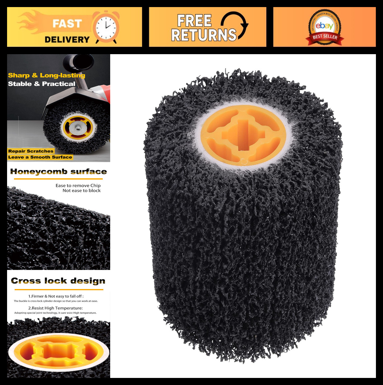 40 Grit Abrasive Drum for Paint & Rust Removal, 4.5″ x 4″ Polishing Wheel for Wo