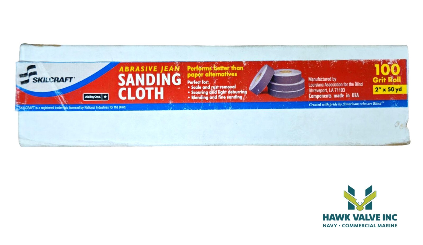 SKILCRAFT Abrasive Sanding Cloth Aluminum Oxide 100 Grit 2″ x 50yd Roll