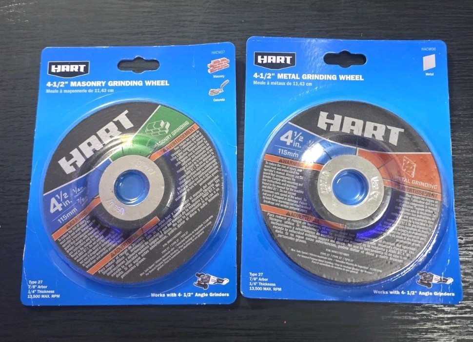 HART 4-1/2″ Grinding Wheels 2 Packs. Metal + Masonry Grinding Wheels 1/4″ Thick