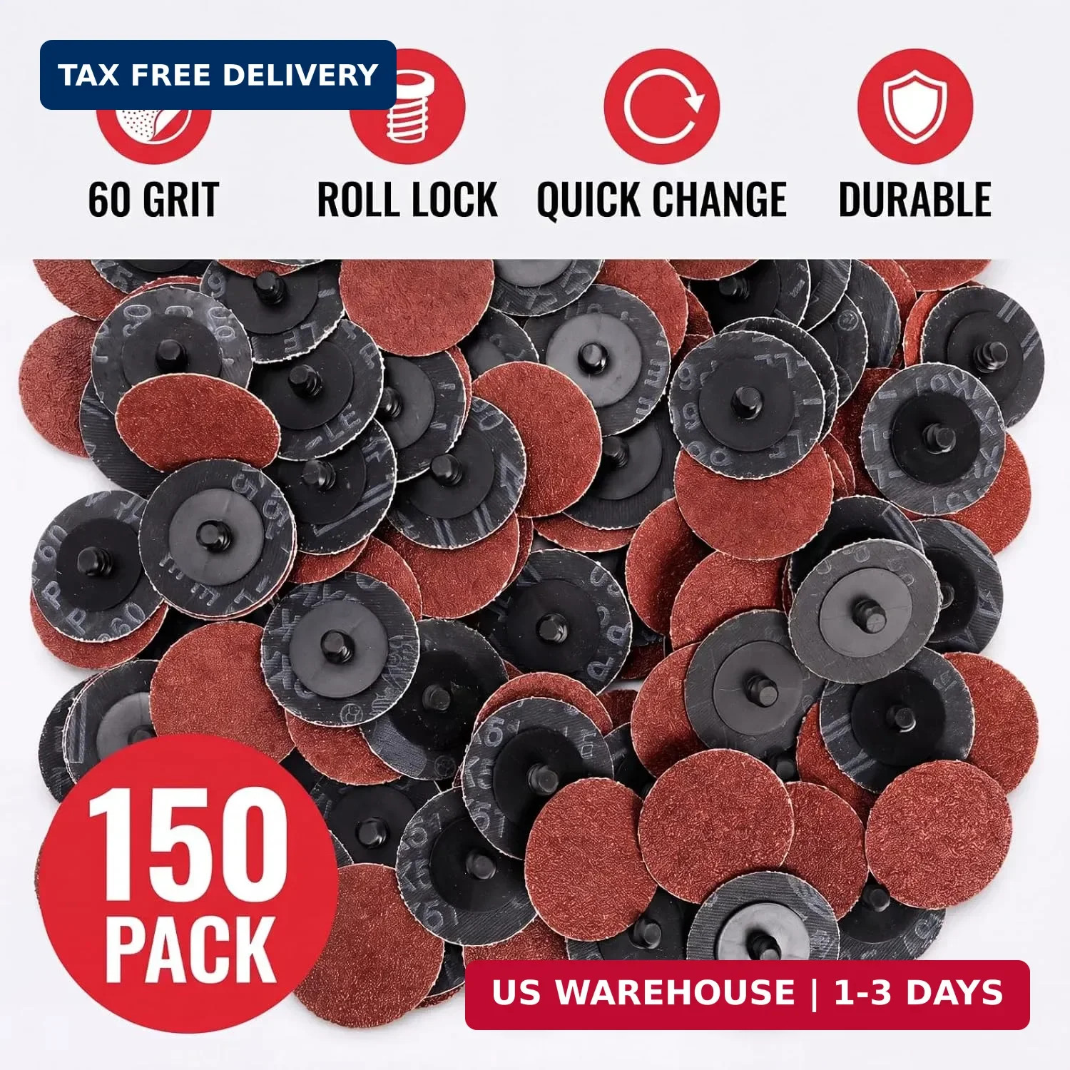 150 Pcs 2 inch Sanding Discs 60 Grit, Quick Change Roll Lock Disc, Die Grinder S
