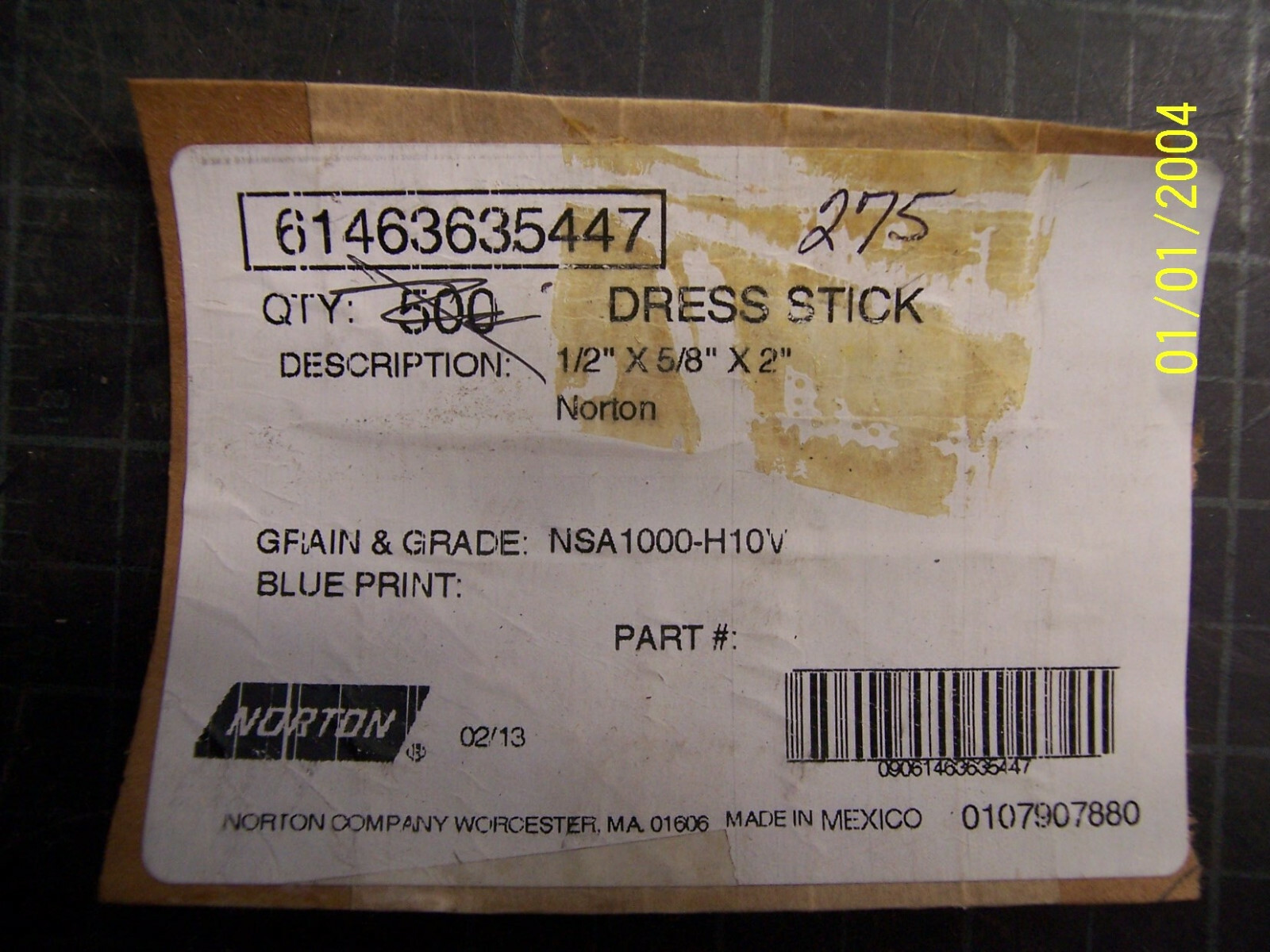 NORTON 61463635447 DRESS STICK 1/2″X5/8″X2″, NSA 1000-H10V, 25CT PKG, N.O.S.