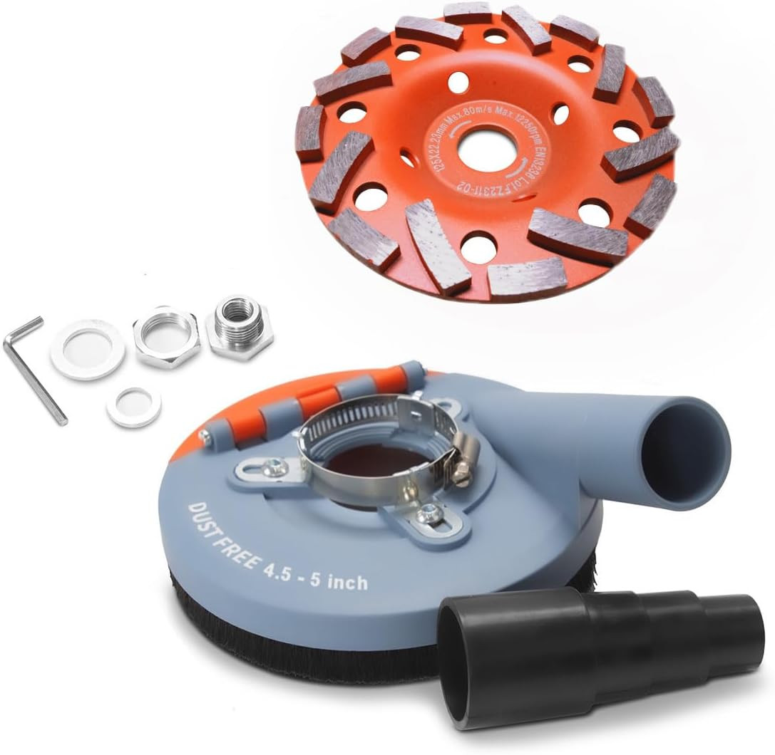 Wohenhao Dust Shroud for Angle Grinder 4.5-5 Inch + Diamond Grinding Cup Wheel 5