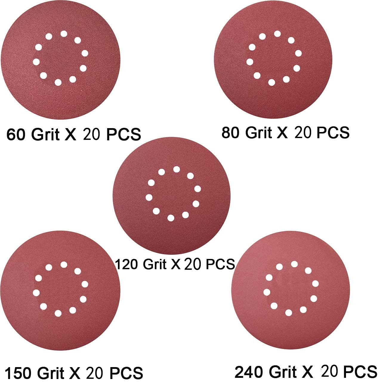 100 PCS 9″ Hook and Loop Sanding Discs Set Aluminum Oxide for Wood Finishing