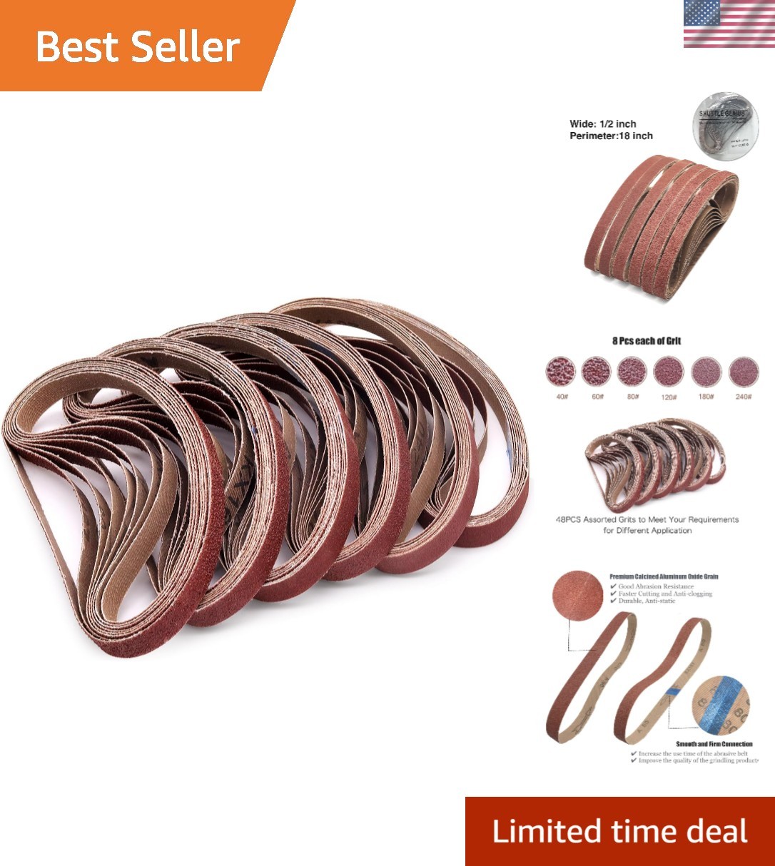 High-Performance 48 PCS Sanding Belts – 1/2×18 Inch for Wood, Metal & Plastics