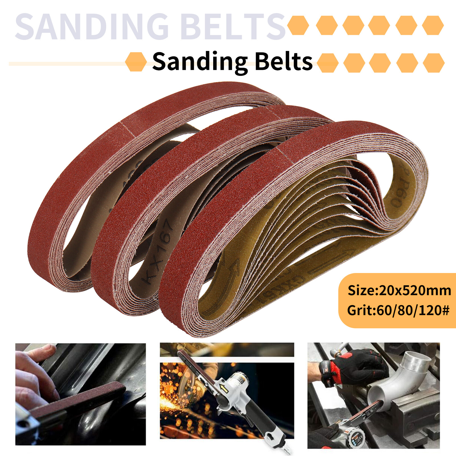 20mm x 520mm Sanding Belts For Belt Sander Sandpaper Abrasive 60 80 120 Grit