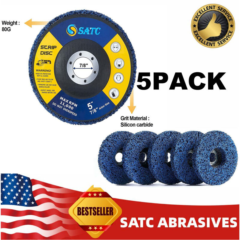 5 Pack 5”x7/8″ Paint Rust Removal Clean Angle Grinder New Poly Strip Disc Wheel
