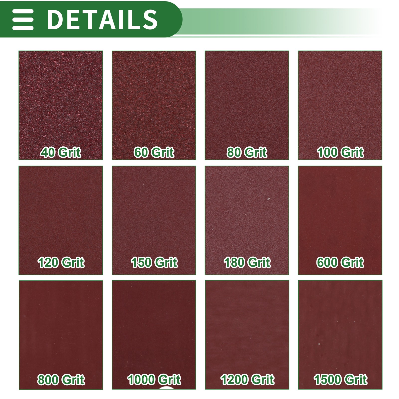 70 Pcs Sandpaper 8 Hole 1000 Grit 180x95mm Aluminum Oxide Red