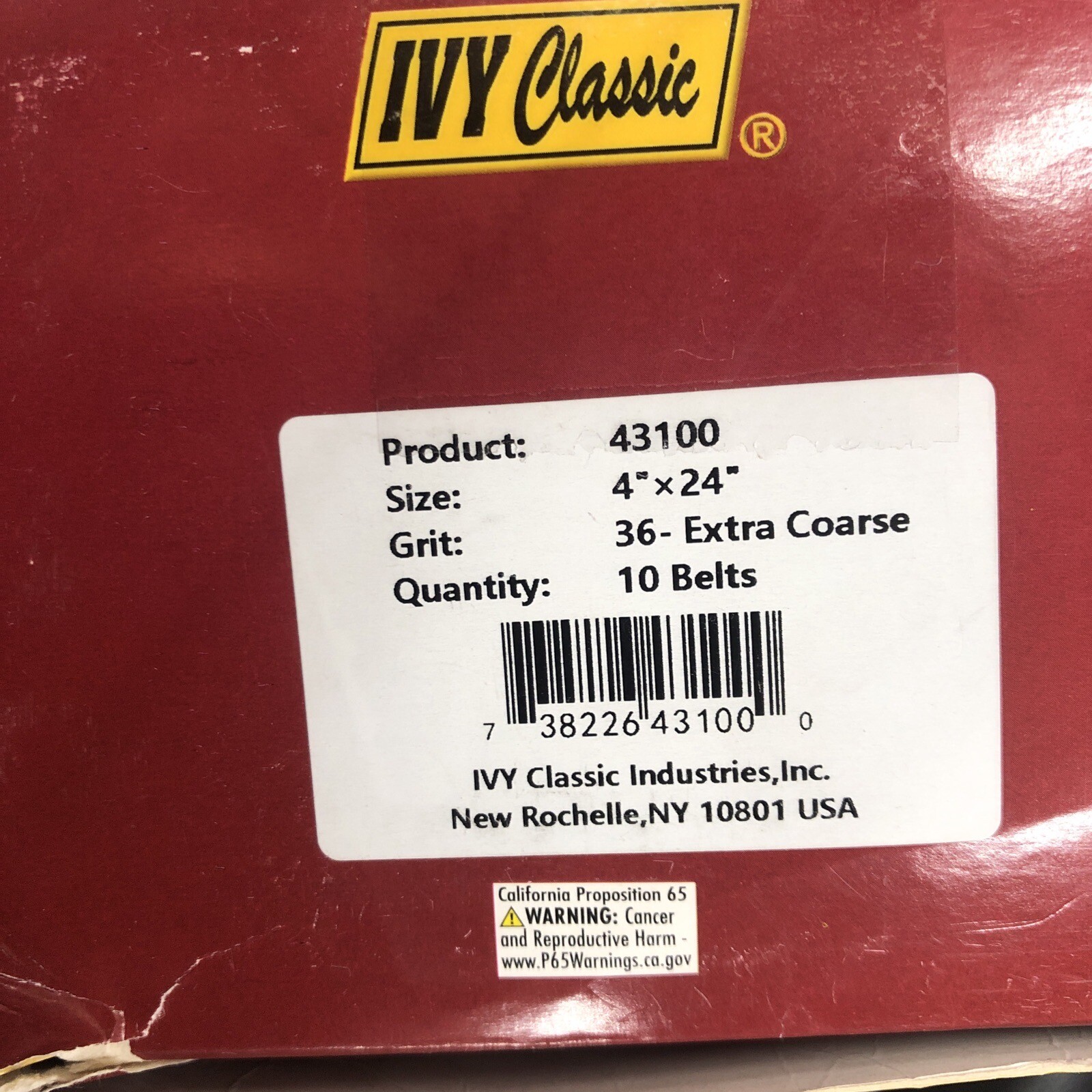 Ivy Classic 4”x24” 36 Grit Sanding Belts 43100 (10) Aluminum Oxide S9