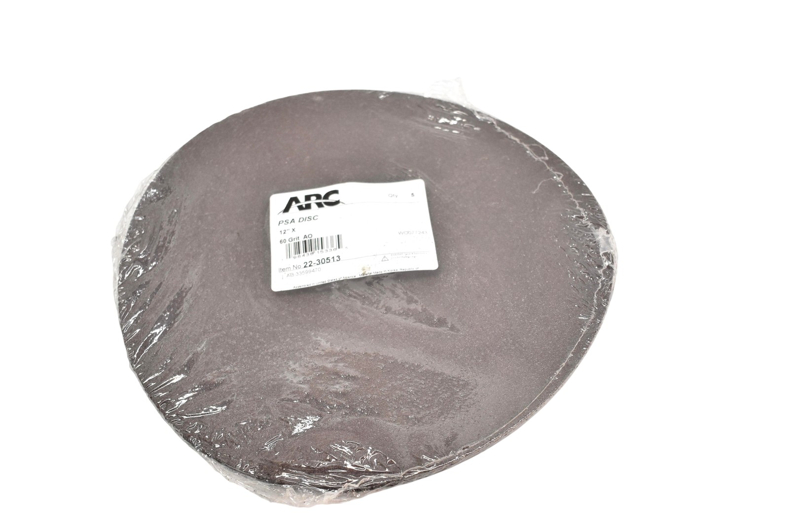 ARC PSA Sanding Discs 12 Inch 60 Grit AO Brown Adhesive Back 5 Pack 22-30513