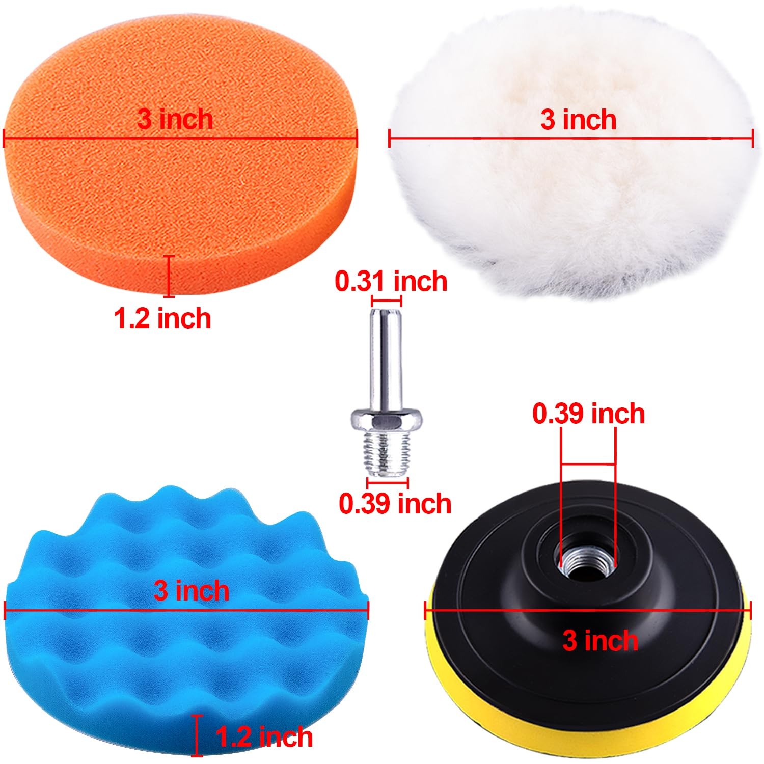 SIQUK 9 Pieces 3 Inch Buffing Pads 3 Inch, Orange, Yellow, Black, White, Blue