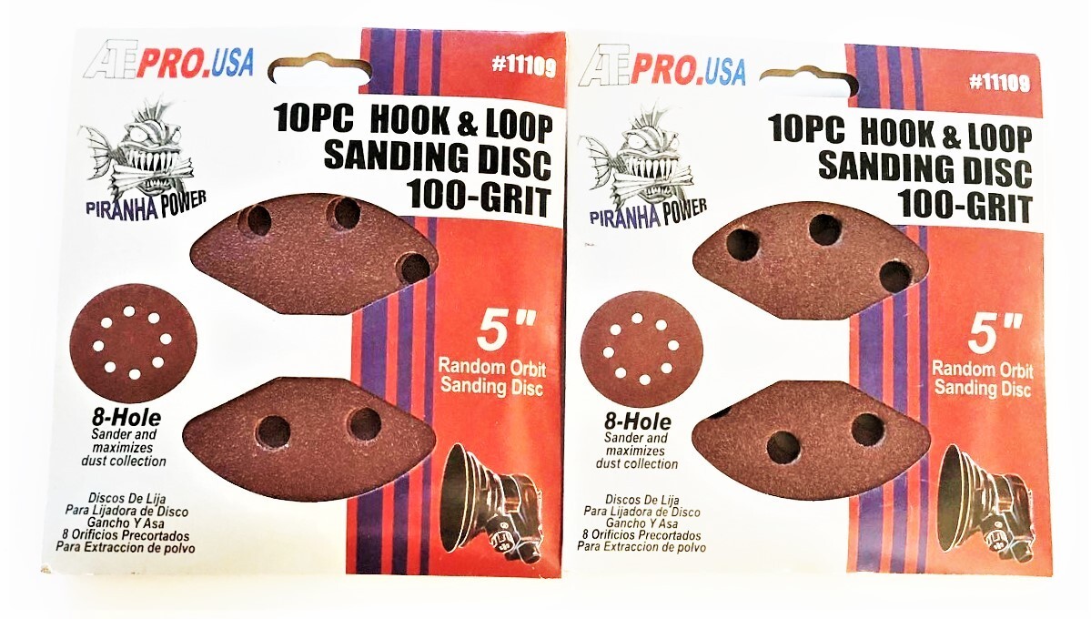 20 ATE PRO 5″ HOOK AND LOOP 8 HOLE SANDING DISCS 100 GRIT ORBITAL SANDER #11109