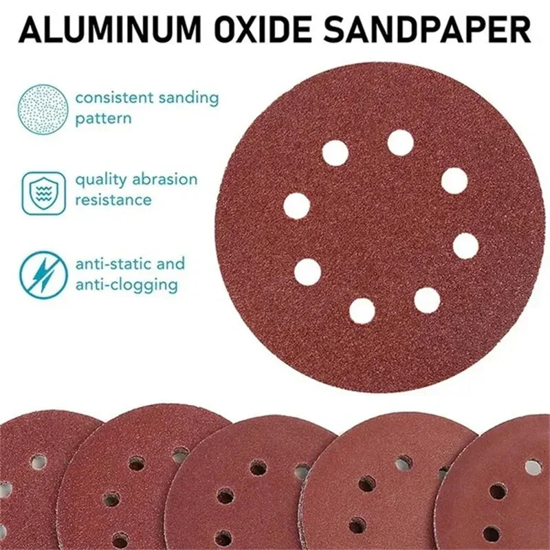 8 Hole 125mm Sandpaper Woodworking Metal Grinding Disc Abrasive Polishing Tools