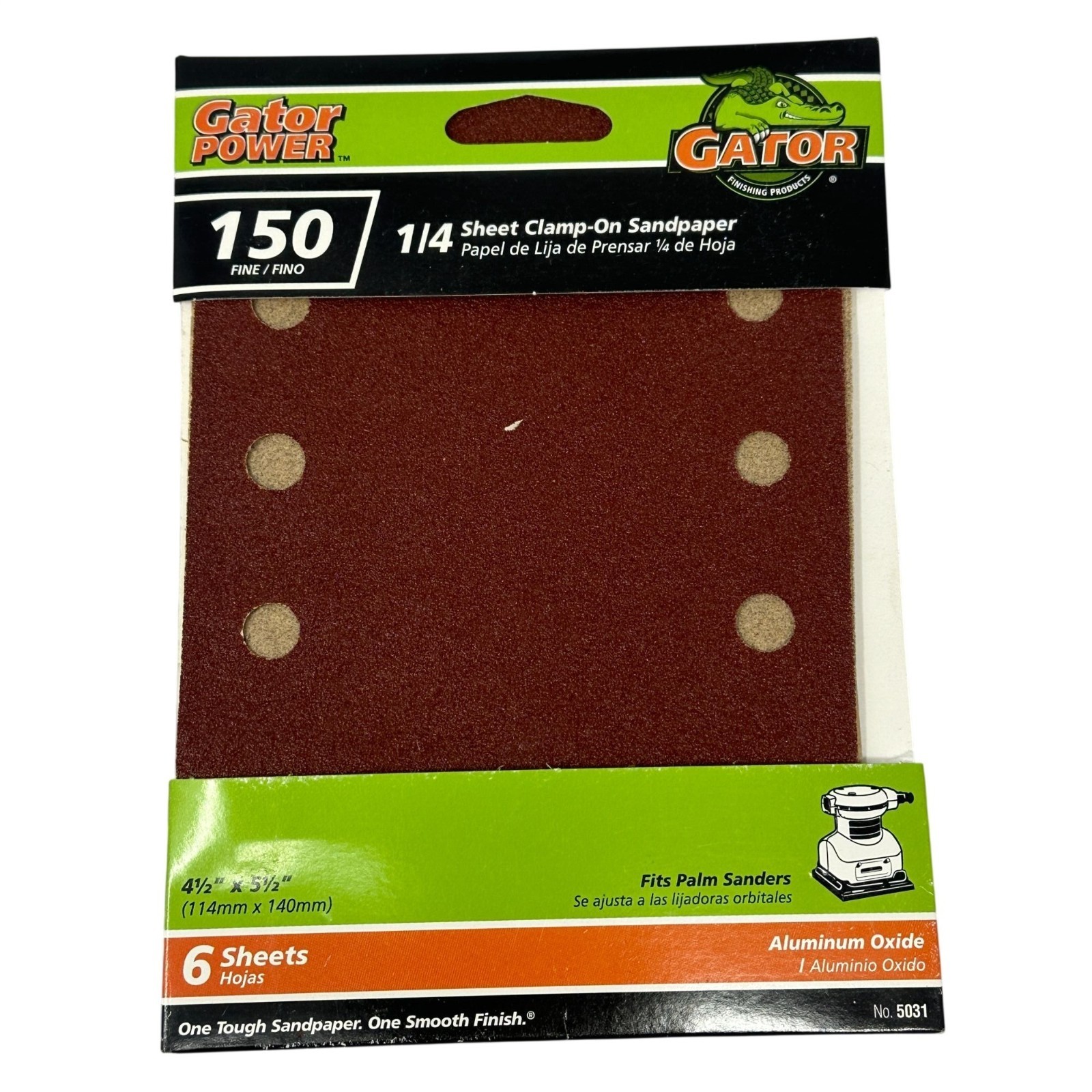 Gator Power 1/4 Sheet Clamp-On Sandpaper 60 150 Grit 4.5 x 5.5 Alum Oxide