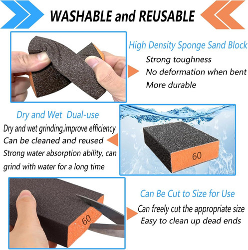 10-Pack Sanding Blocks – Sand Paper Assortment Pack in 60/80/120/220 Grit – Wash