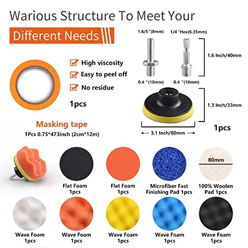 3 inch Drill Polishing Kit Buffer Sanding Attachment Car 3in Buffer 122Pack