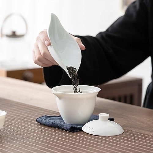 Sizikato White Porcelain Gaiwan Tea Cup – 6oz Kung Fu Cup with Filter Lid