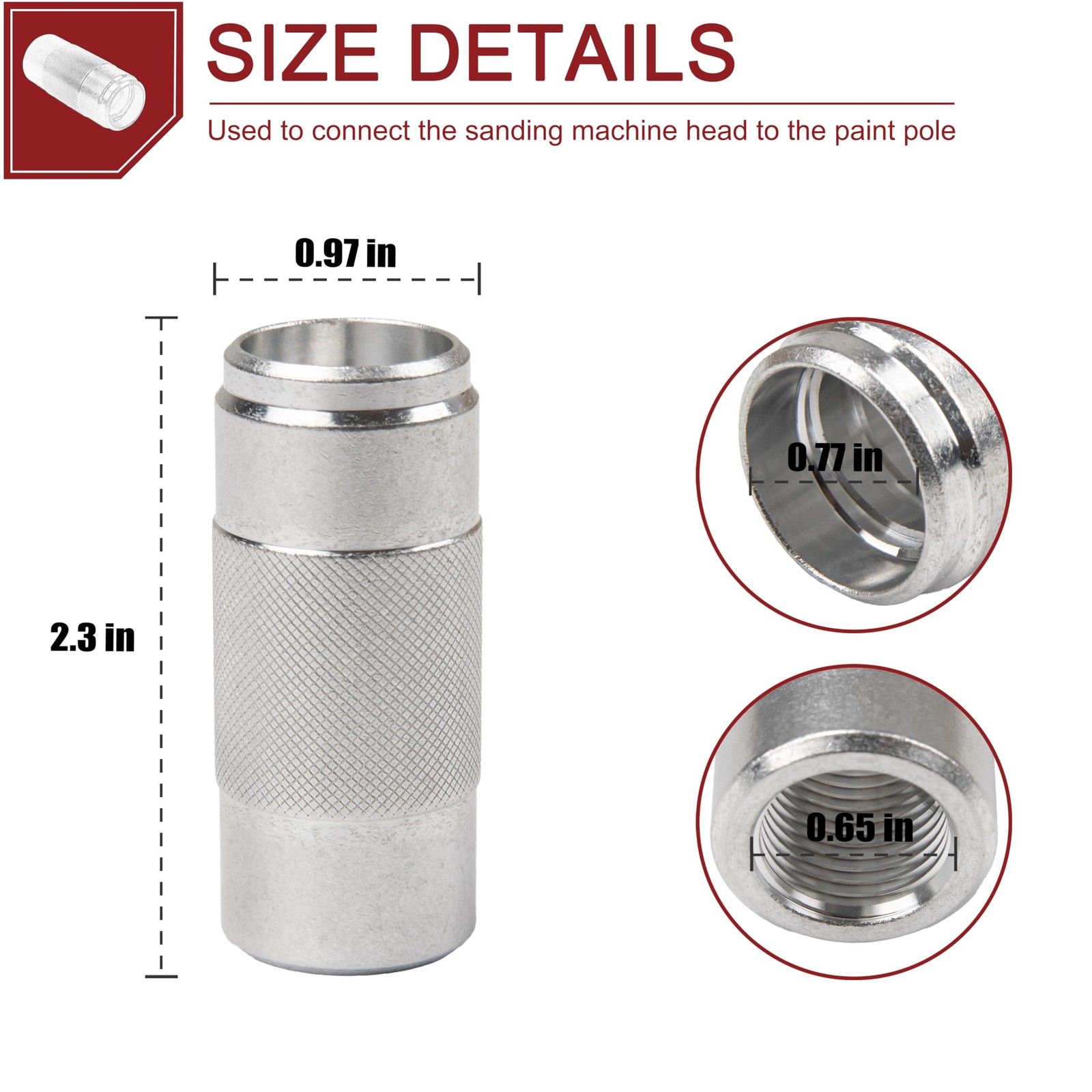 Aluminum Parts Sanding Pole Adapters Connect Wood Handles To Standard Head