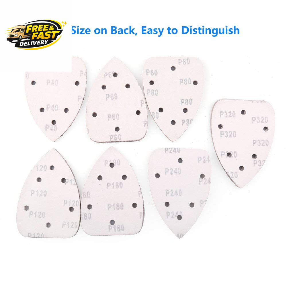 Mouse Sander Sandpaper, 70PCS, 6 Hole Triangle Sanding Pads for Ryobi Detail Pal