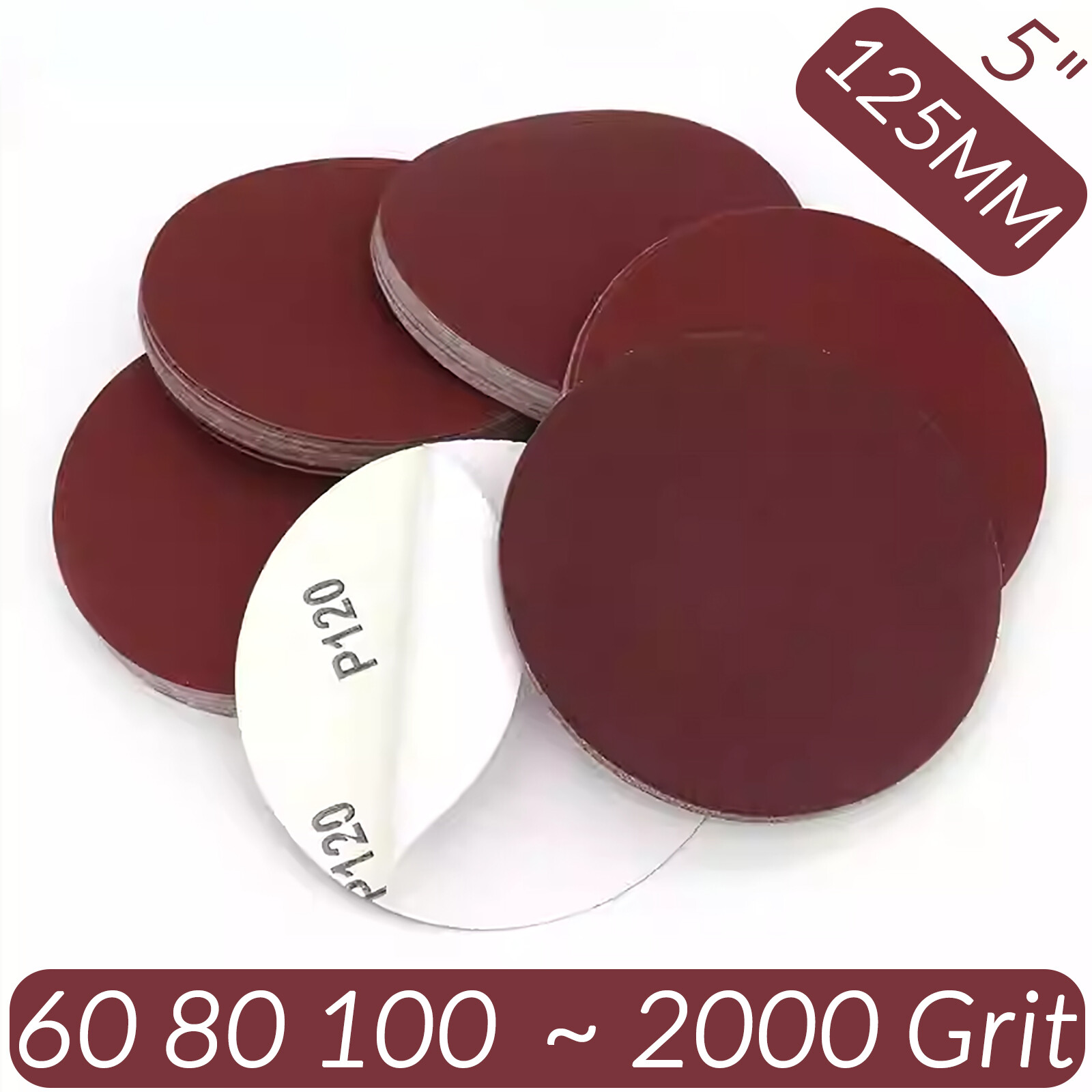 5” 125mm Self Adhesive Sanding Discs Sticky Backed Sand Paper 60 – 2000 Grit