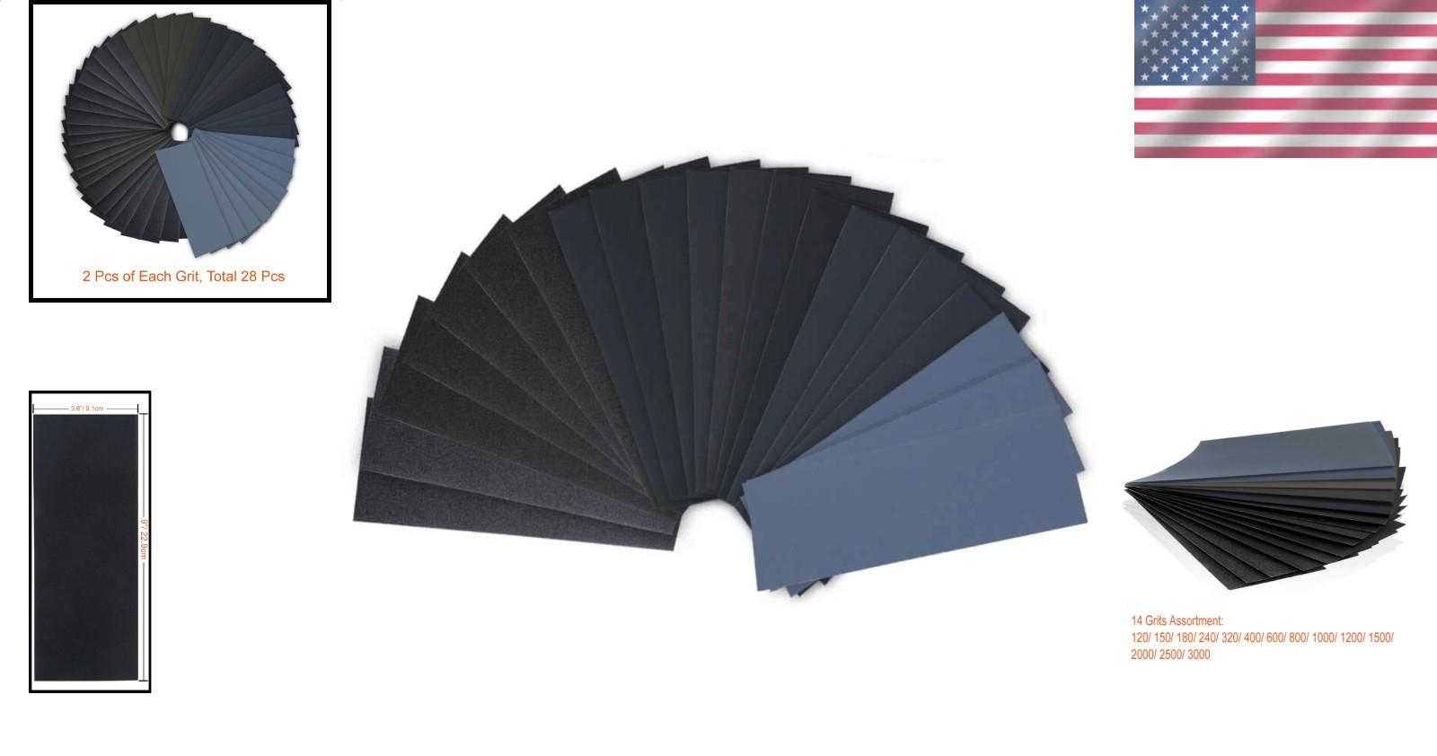 28 Pcs Sandpaper Assortment 120-3000 Grit Wet Dry Silicon Carbide