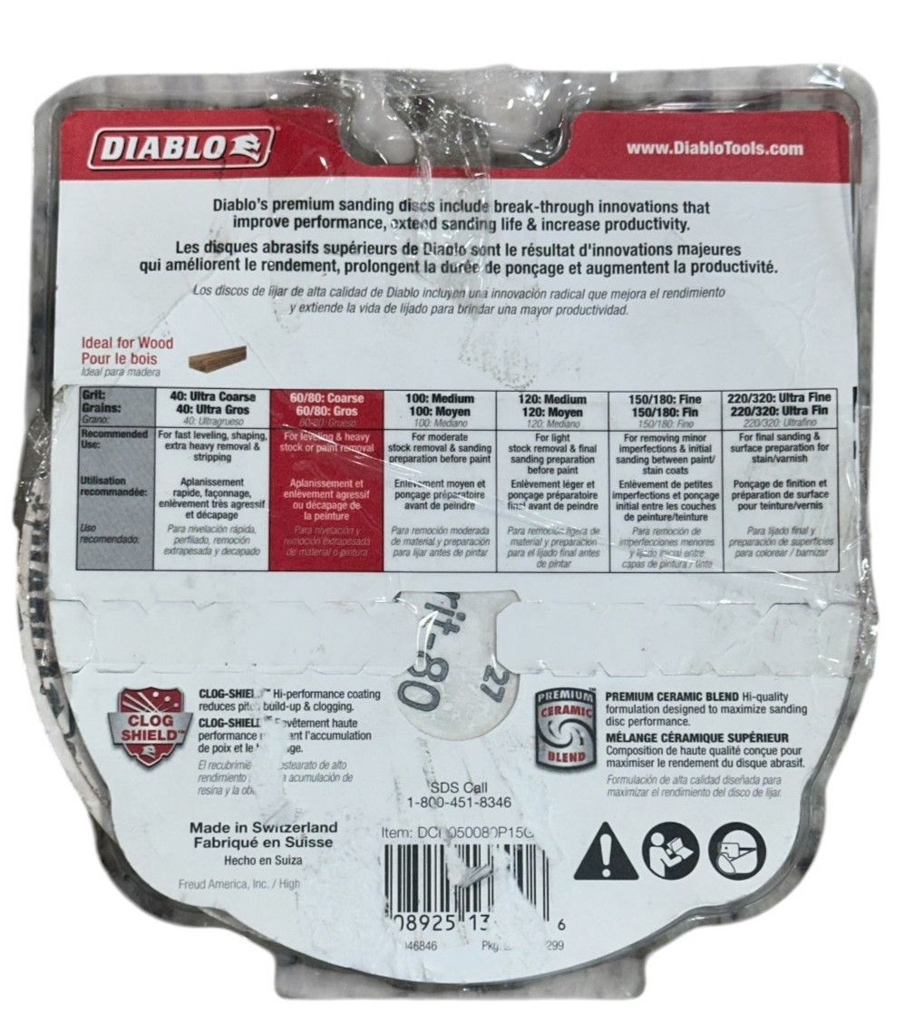 Diablo StickFast 5″ Ceramic Sanding Discs 80 Grit Coarse 12-Pack