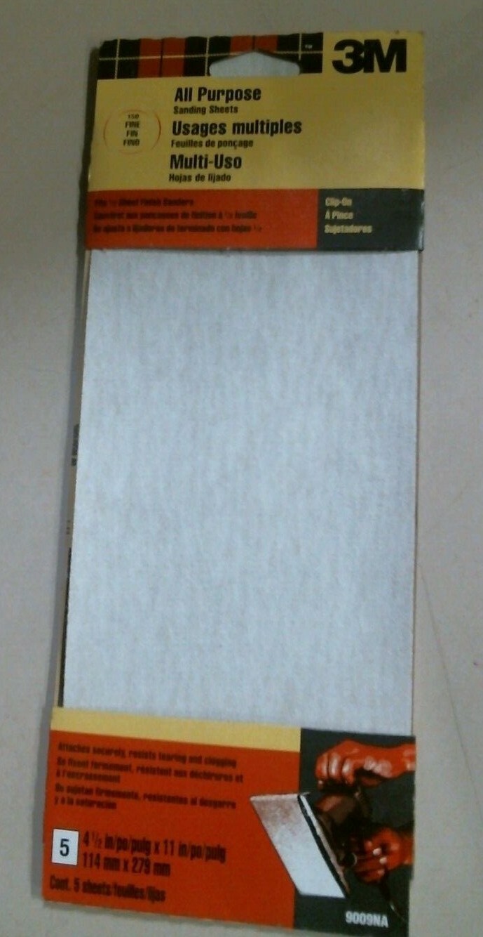 3M 9009NA, All Purpose Sanding Sheets, 150 Fine Grit, Clip On, Pack Of 5, FS