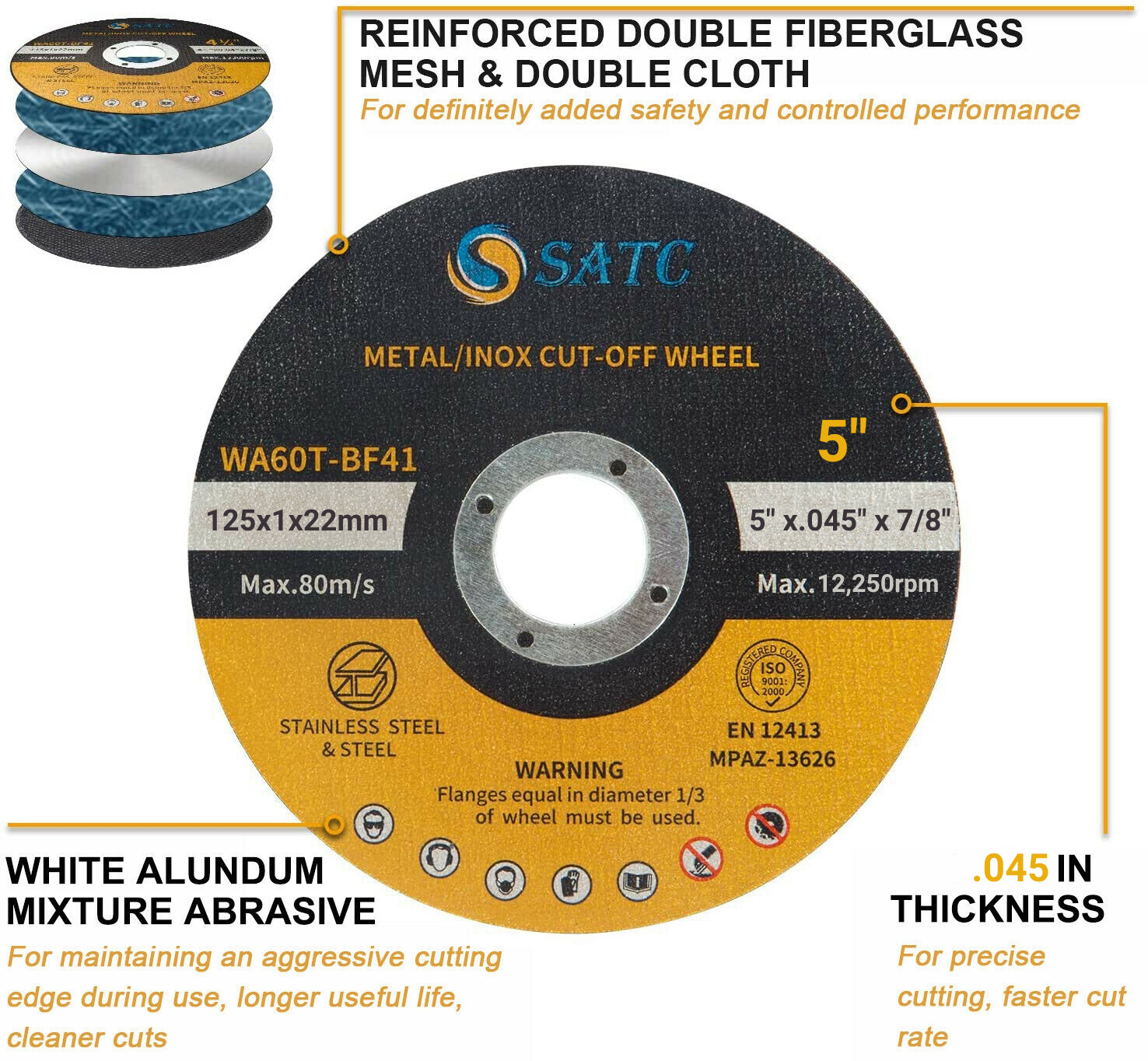 50 PACK 5″x.045″x7/8″ Cut Off Wheels Metal Stainless Steel Grinder Cutting Discs
