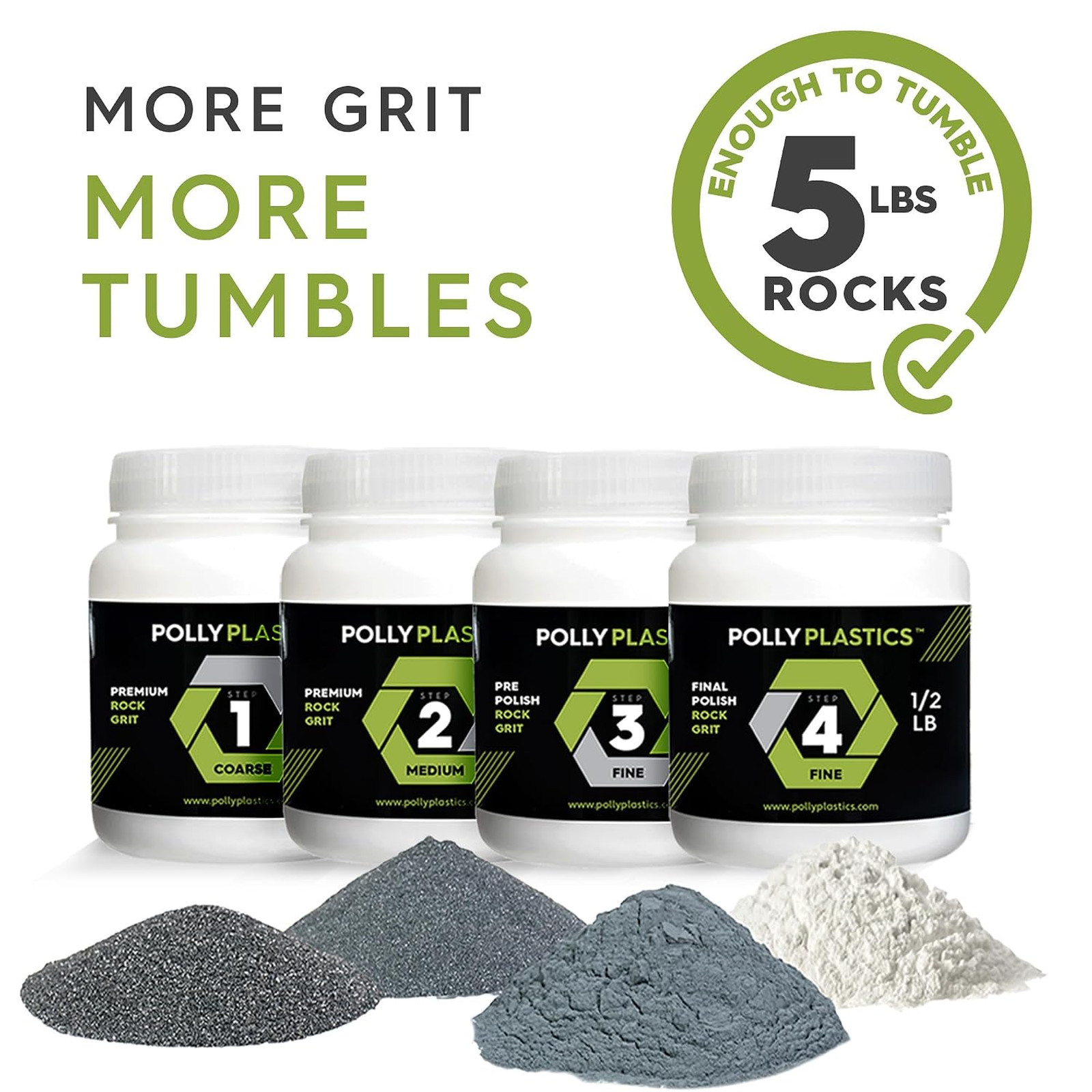 Rock Tumbler Grit and Polish Refill Set for Rock Polishing, Silicon Carbide and