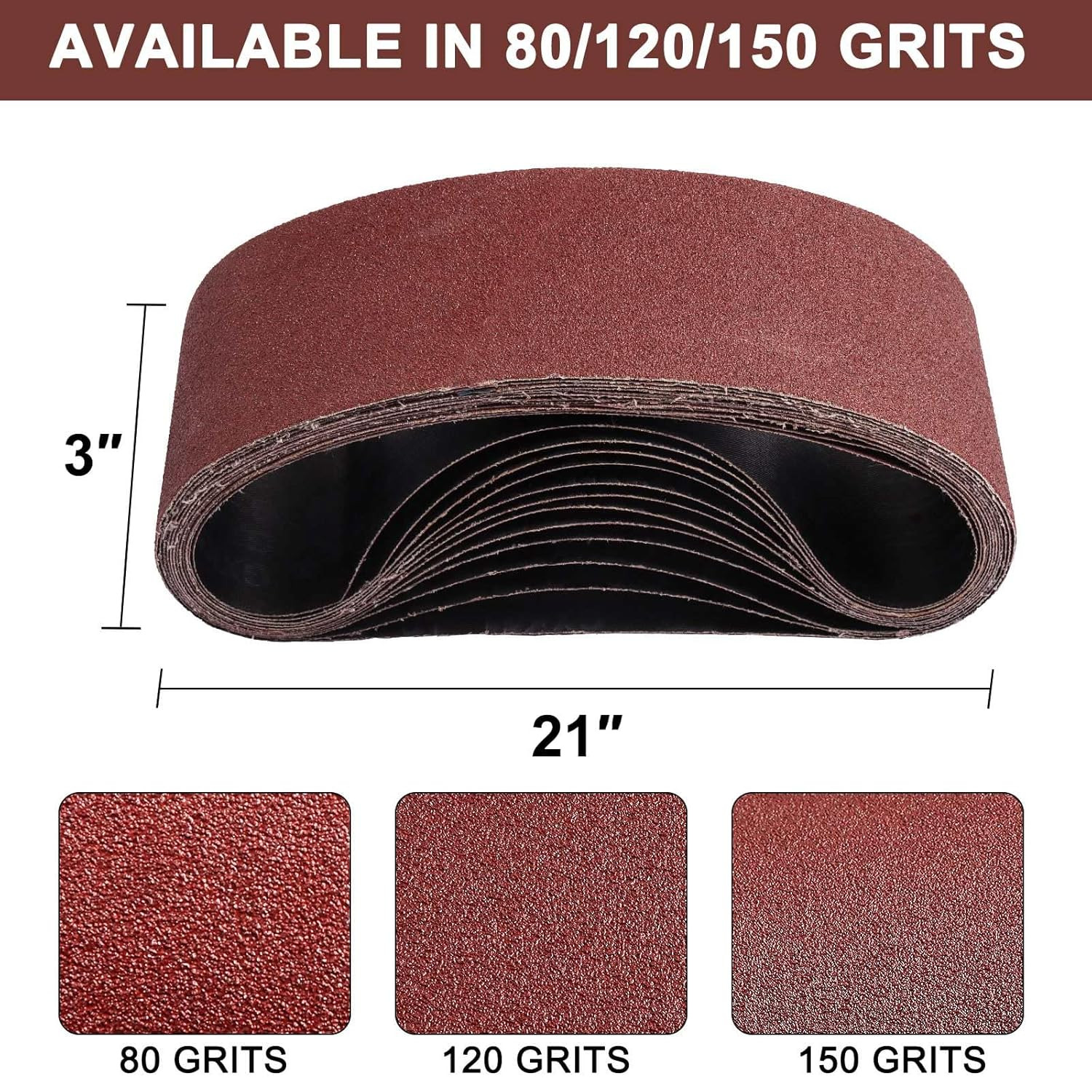 3 X 21 Sanding Belts 12PCS Belt Sander Paper Aluminum Oxide (4 Each of 80/120/15