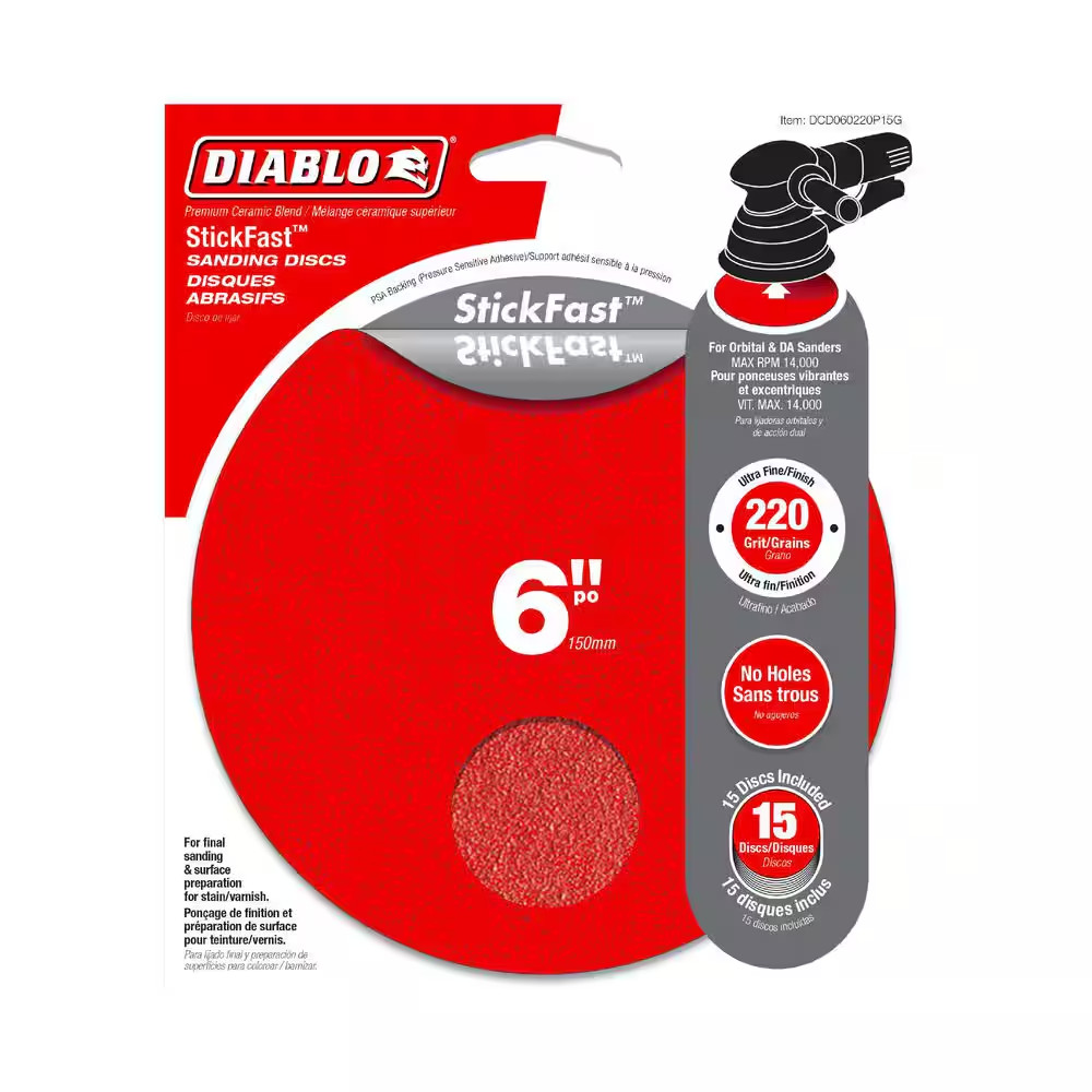 6 In. 220-Grit ROS Stickfast Sanding Discs