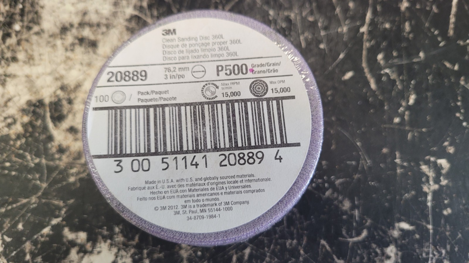 3M Clean Sanding Discs 20889 3″ 500grit 100 discs P500 Grain 360L 15,000k RPM
