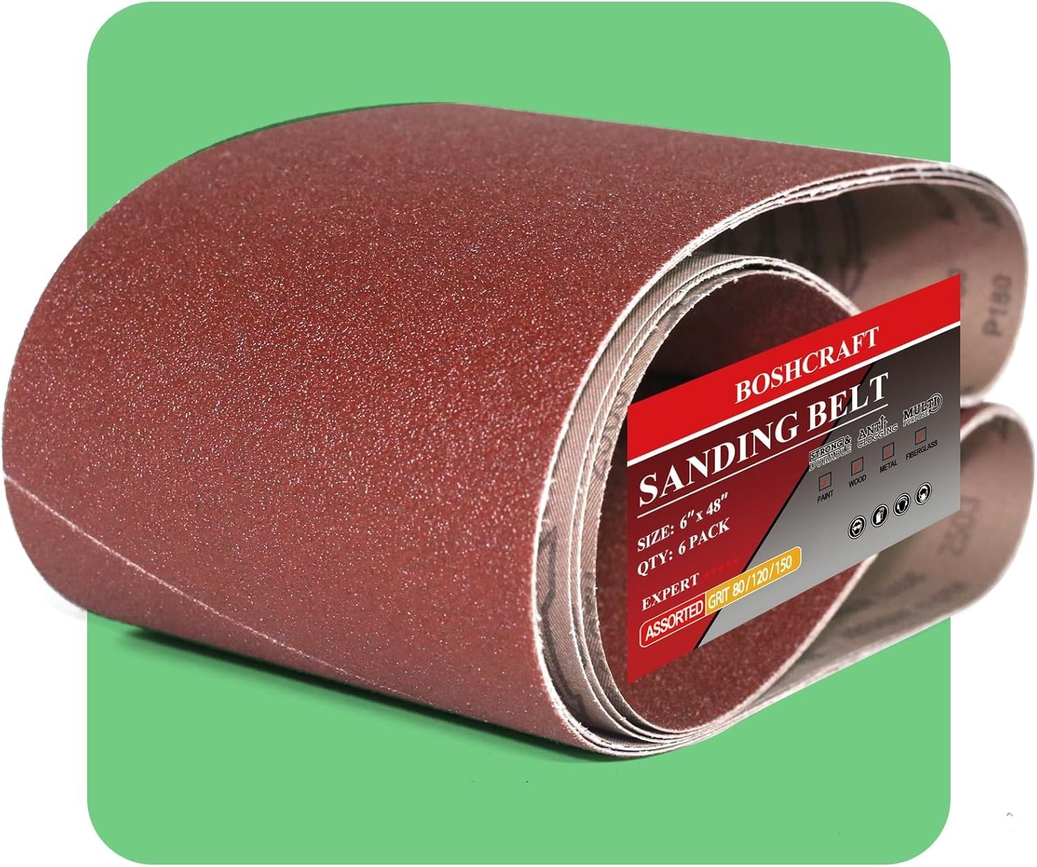 12 Pack 6 x 48 Inch Sanding Belts with Assorted Grits for Wood and Metal
