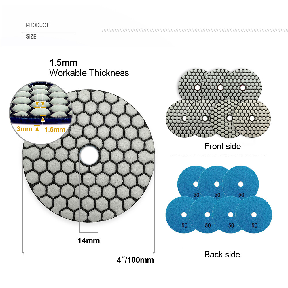 Sanding Disc Dry Diamond Polishing Pad 4″/100mm for Tile Stone Granite 7pcs /set