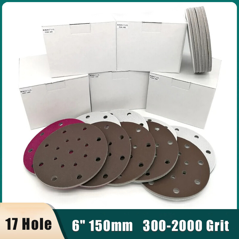 6″ 150mm 17 Hole Wet And Dry Sponge Red Sandpaper Sanding Disc 300-2000 Grit
