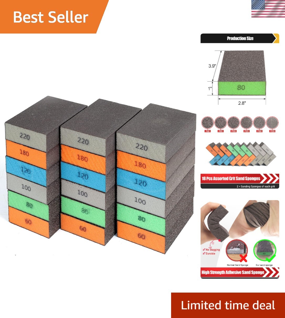 18 Count Assorted Grit Sanding Blocks – Washable & Durable for Multi-Surface Use