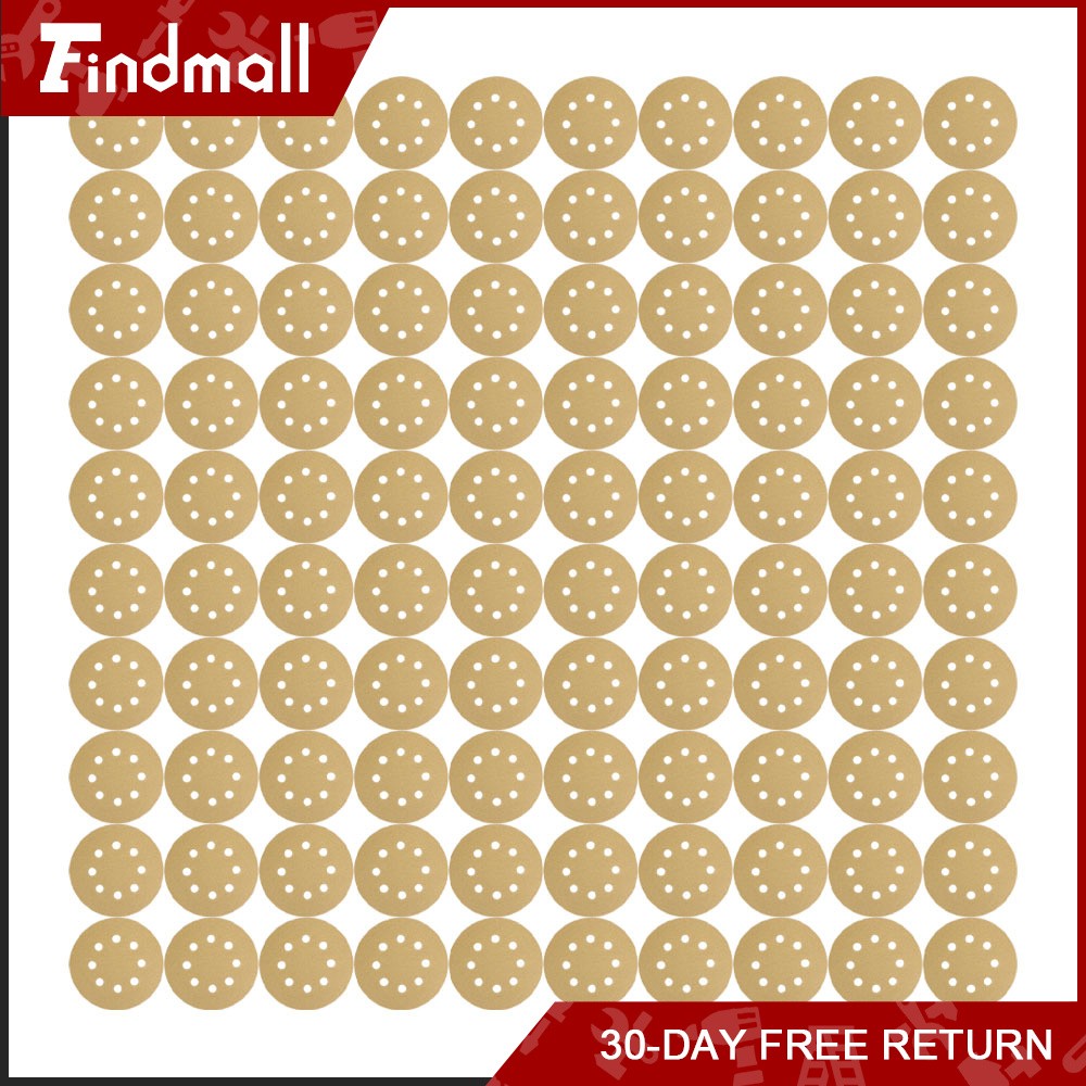 Findmall 100 Pieces 5 Inch 8-Hole 120 Grit Hook and Loop Sanding Discs