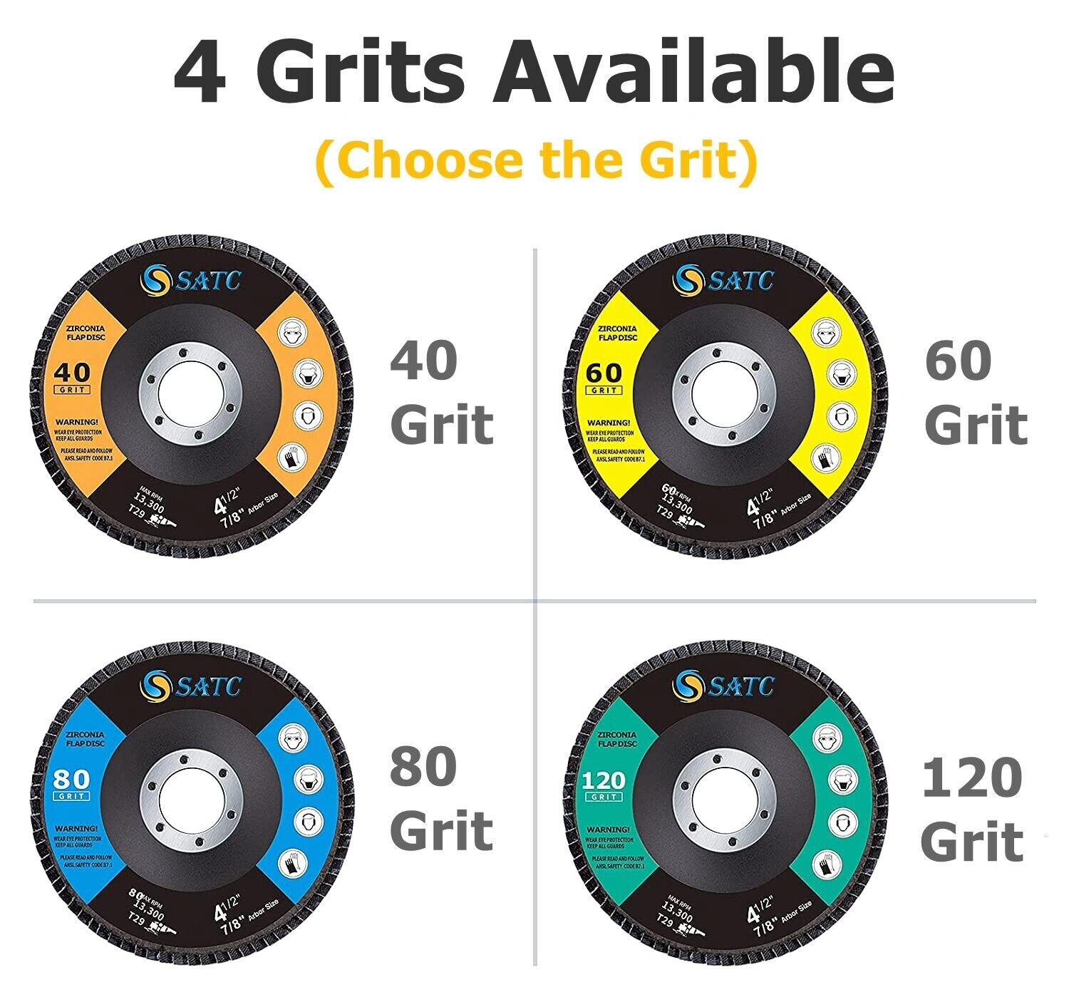 SATC 5PCS 4.5″(115mm) 7/8″(22.23mm) Arbor Zirconia Flap Discs for Metal 40 Grit