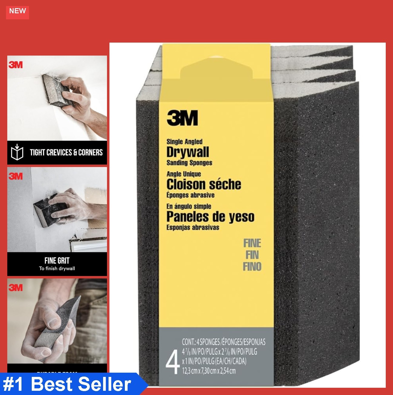 Angled Sanding Sponge Fine Grit 4 Pack Wet or Dry Reusable for Corner Detail