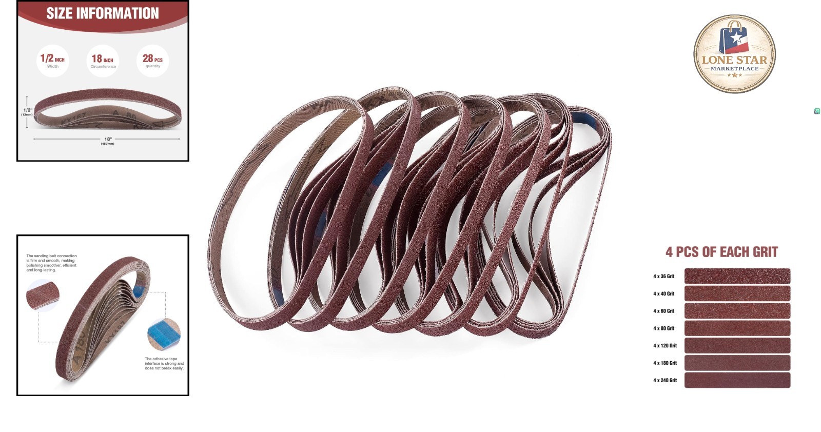 28pc 1/2×18 Inch Sanding Belts Set – Assorted Grits for Wood and Metal Finishing