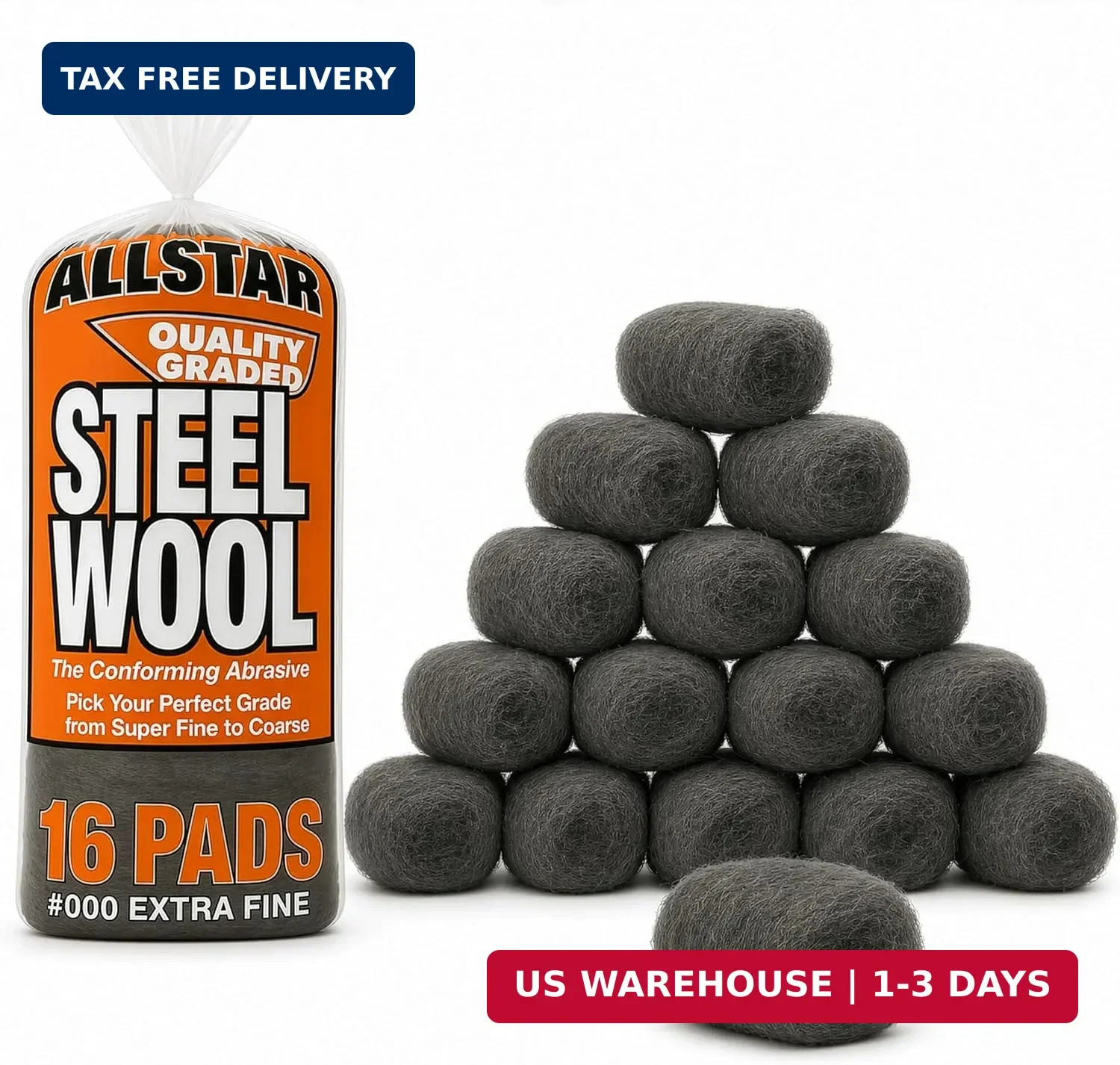 Hi-Tech 000 Extra Fine Steel Wool Pads (16 Pack) – Ultra-Fine Scratch-Free Surfa
