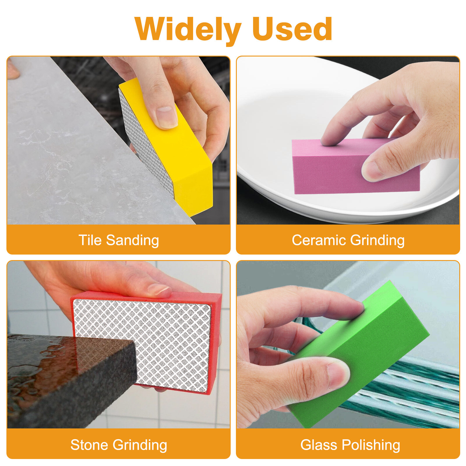 6x Diamond Polishing Pads Sanding Blocks for Stone Tile Glass Ceramic Wood Metal